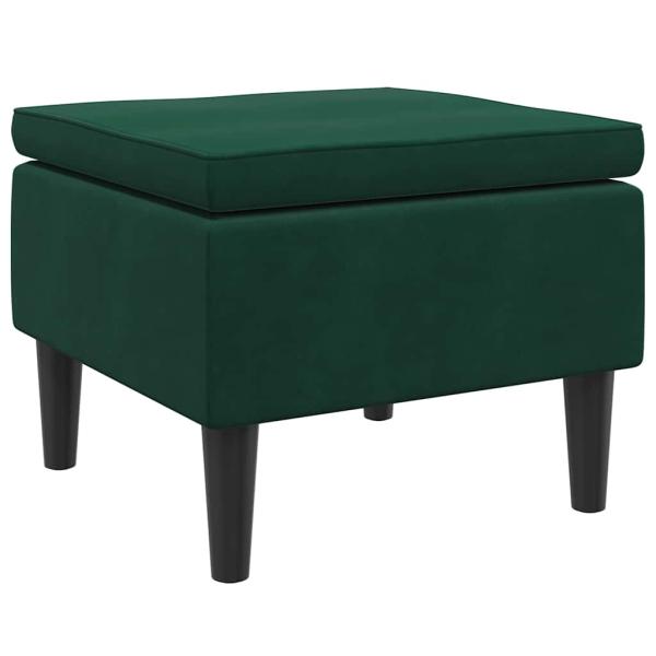 Hocker mit Holzbeinen Dunkelgrün Samt