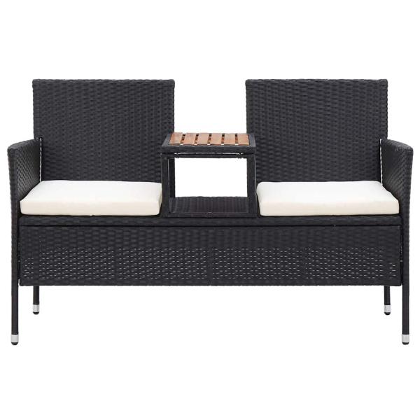 2-Sitzer-Gartenbank mit Teetisch 143 cm Poly Rattan Schwarz