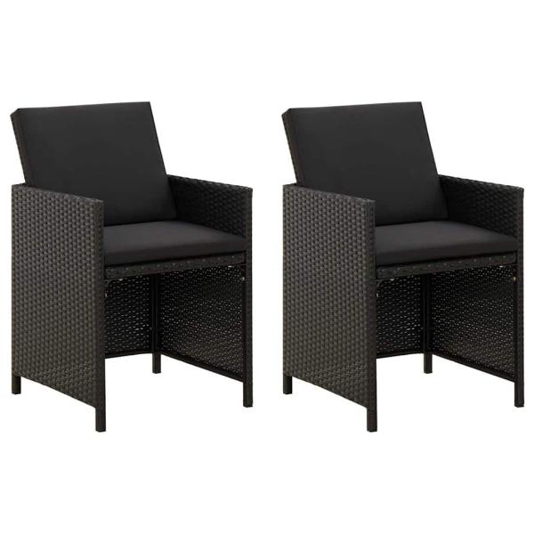ARDEBO.de - Gartenstühle mit Kissen 2 Stk. Poly Rattan Schwarz