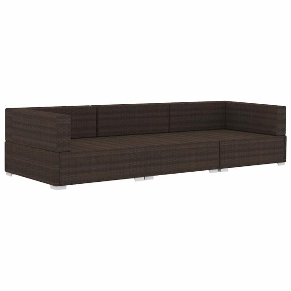 3-tlg. Garten-Sofagarnitur mit Auflagen Poly Rattan Braun