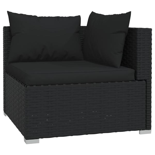 3-tlg. Garten-Lounge-Set mit Kissen Schwarz Poly Rattan
