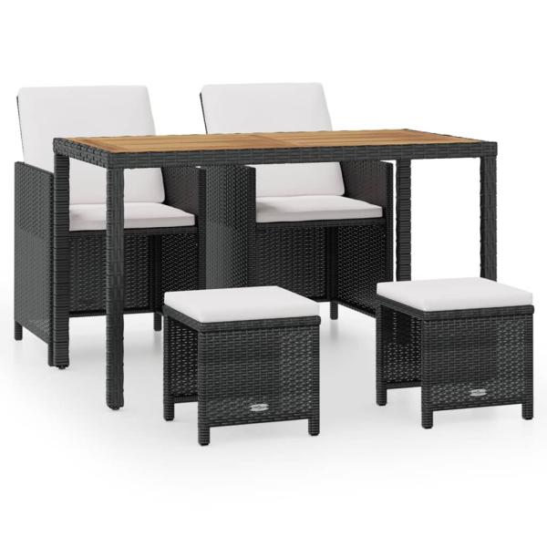 5-tlg. Garten-Essgruppe Poly Rattan Akazienholz Schwarz
