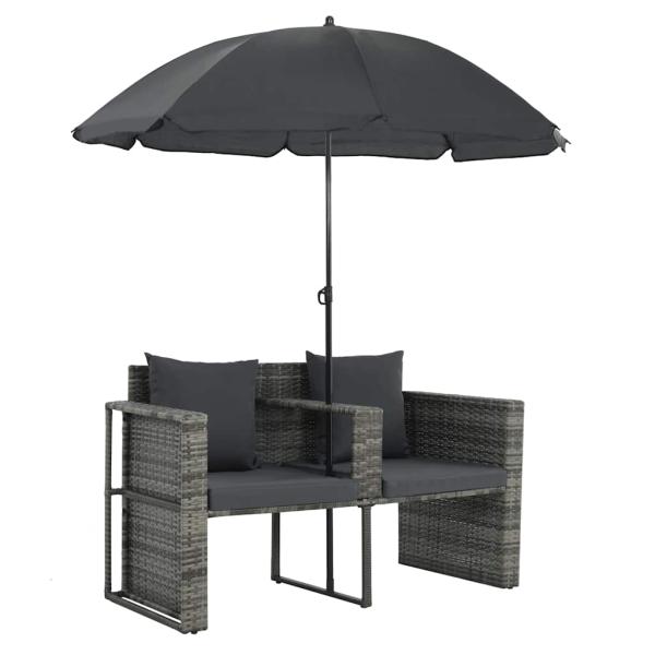 Gartenbett mit Sonnenschirm Grau Poly Rattan