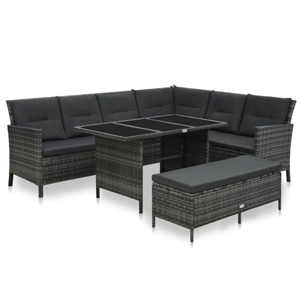 ARDEBO.de - 3-tlg. Garten-Lounge-Set mit Auflagen Poly Rattan Grau