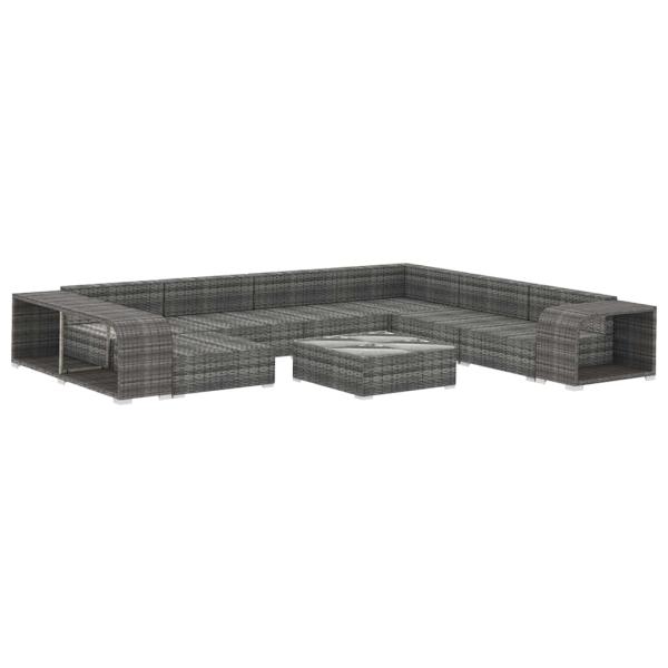 10-tlg. Garten-Lounge-Set mit Auflagen Poly Rattan Grau