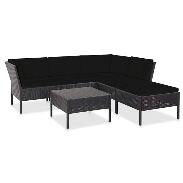 ARDEBO.de - 6-tlg. Garten-Lounge-Set mit Auflagen Poly Rattan Schwarz