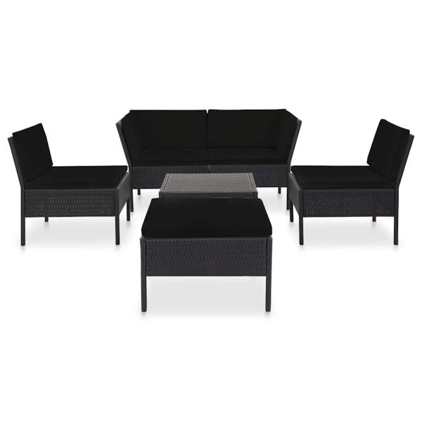 6-tlg. Garten-Lounge-Set mit Auflagen Poly Rattan Schwarz