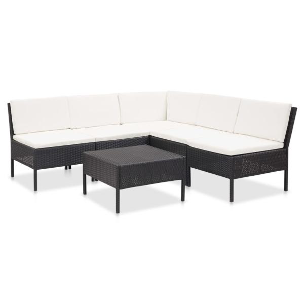 ARDEBO.de - 6-tlg. Garten-Lounge-Set mit Auflagen Poly Rattan Schwarz