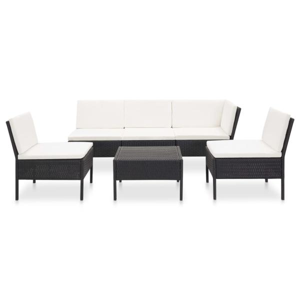 6-tlg. Garten-Lounge-Set mit Auflagen Poly Rattan Schwarz