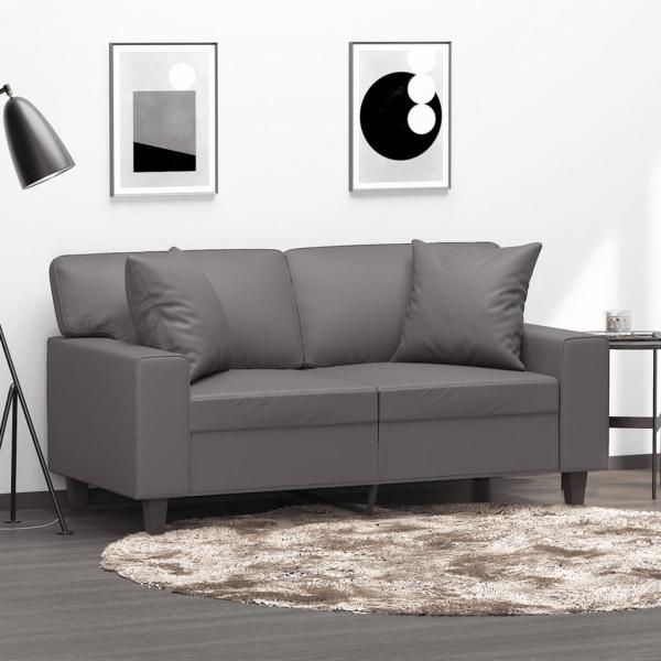 ARDEBO.de - 2-Sitzer-Sofa mit Zierkissen Grau 120 cm Kunstleder