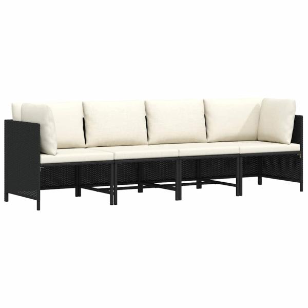 ARDEBO.de - 4-Sitzer-Gartensofa mit Auflagen Schwarz Poly Rattan