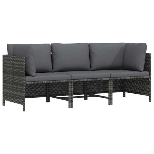 ARDEBO.de - 3-Sitzer-Gartensofa mit Kissen Grau Poly Rattan