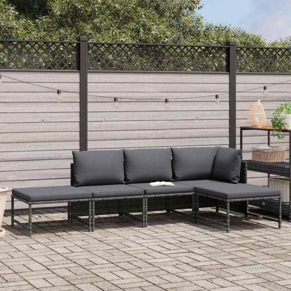 ARDEBO.de - 5-tlg. Garten-Sofagarnitur mit Auflagen Grau Poly Rattan