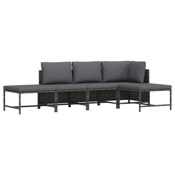 5-tlg. Garten-Sofagarnitur mit Auflagen Grau Poly Rattan