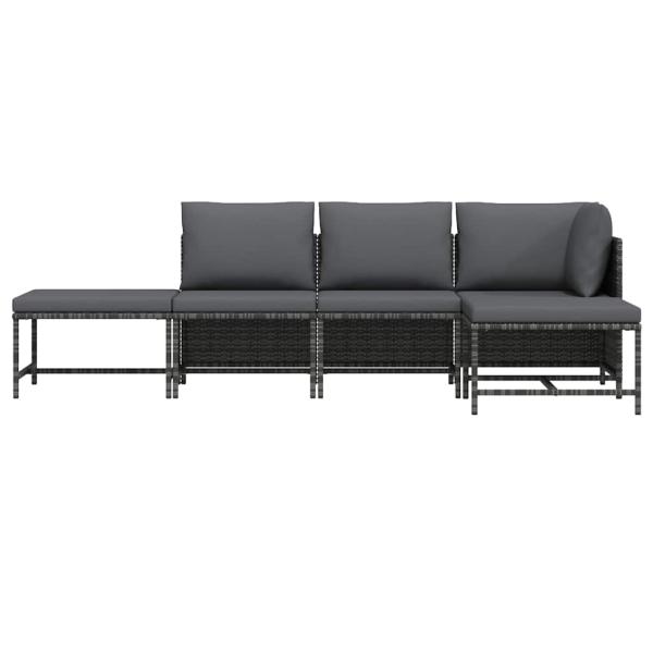 5-tlg. Garten-Sofagarnitur mit Auflagen Grau Poly Rattan