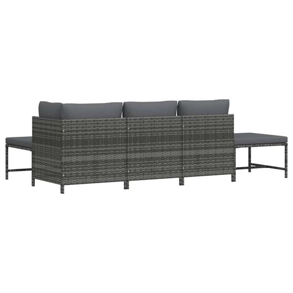 5-tlg. Garten-Sofagarnitur mit Auflagen Grau Poly Rattan