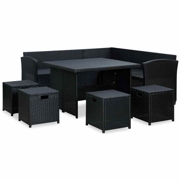 6-tlg. Garten-Lounge-Set mit Auflagen Poly Rattan Schwarz