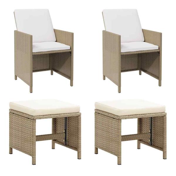 ARDEBO.de - Gartenstühle mit Hocker 2 Stk. Poly Rattan Beige