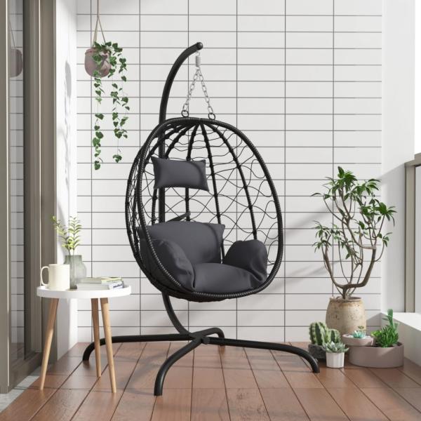ARDEBO.de - Hängesessel mit Kissen Anthrazit Poly Rattan & Stahl