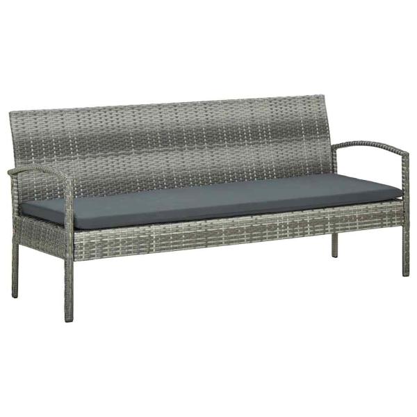 ARDEBO.de - Gartensofa 3-Sitzer mit Kissen Grau Poly Rattan