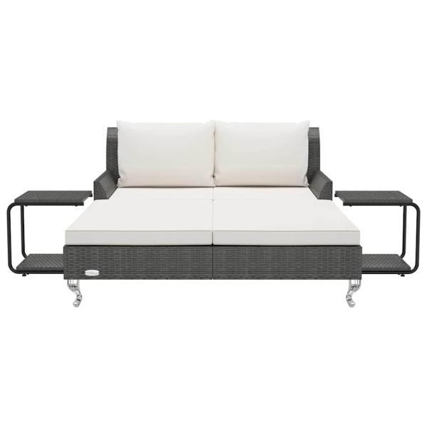 2-Personen-Sonnenliege mit Auflagen Poly Rattan Schwarz