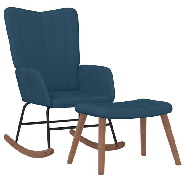 Schaukelstuhl mit Hocker Samt Blau