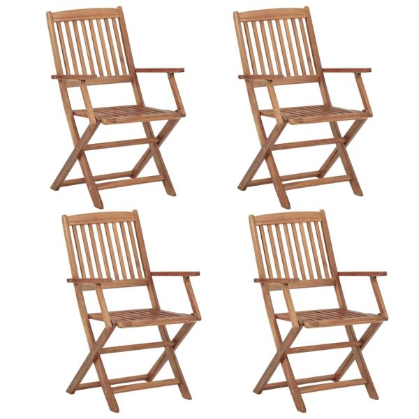 Klappstühle, 4 Stück, mit Kissen, aus massivem Akazienholz