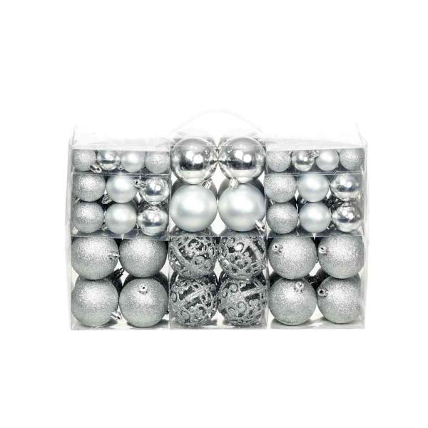ARDEBO.de - 100-tlg. Weihnachtskugel-Set 3/4/6 cm Silbern