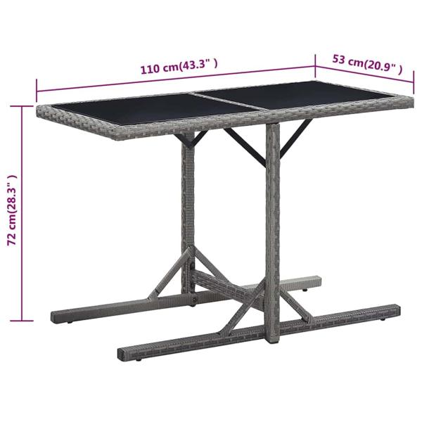 Gartentisch Anthrazit 110x53x72 cm Glas und Poly Rattan