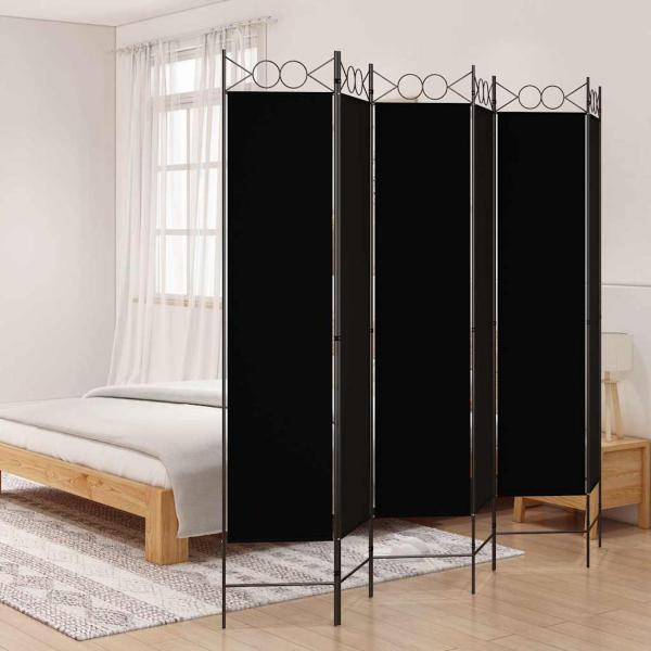ARDEBO.de - 6-tlg. Paravent Schwarz 240x200 cm Stoff
