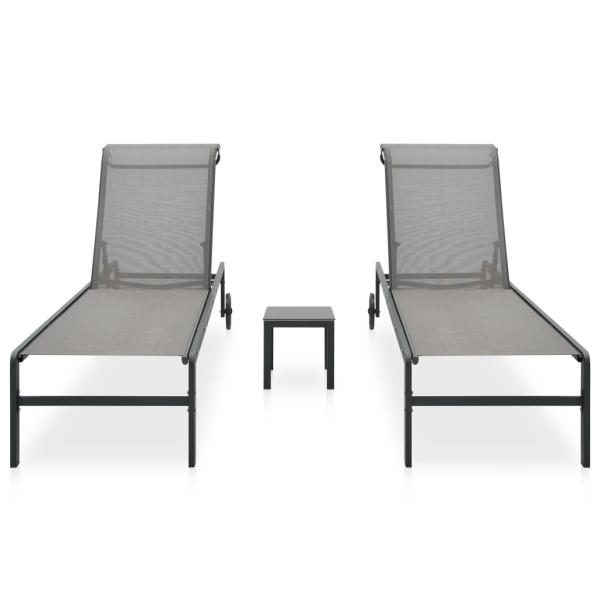 Sonnenliegen 2 Stk. mit Tisch Textilene und Stahl