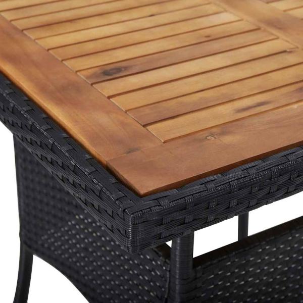 Garten-Esstisch Schwarz Poly Rattan und Massivholz Akazie