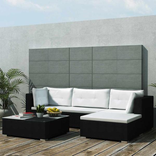 ARDEBO.de - 5-tlg. Garten-Lounge-Set mit Kissen Poly Rattan Schwarz