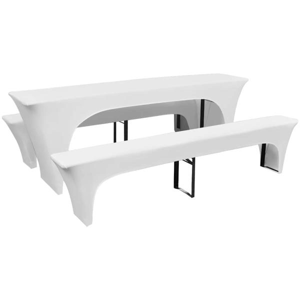 ARDEBO.de - 3-tlg. Hussen-Set für Biertisch und Bänke Weiß 220x50x80 cm