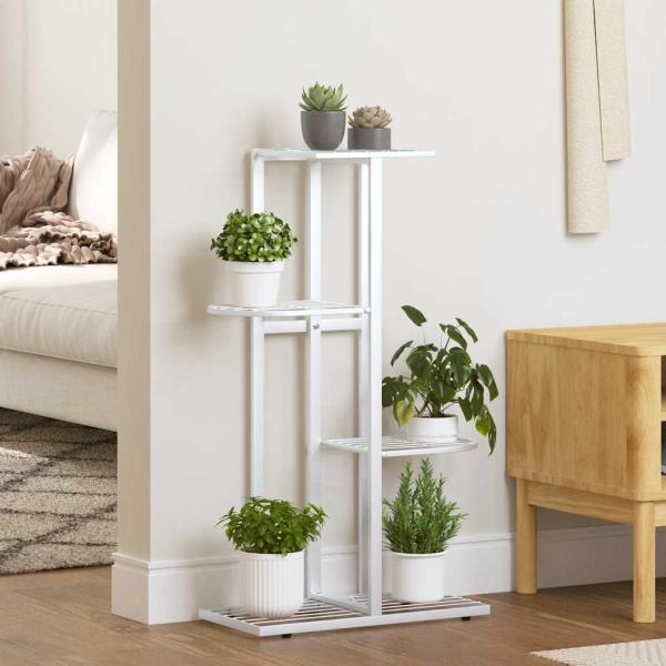 ARDEBO.de - Blumenständer 4-Etagen 43x22x76 cm Weiß Metall