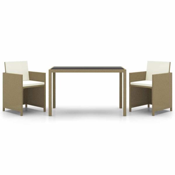 3-tlg. Garten-Essgruppe mit Kissen Poly Rattan Beige