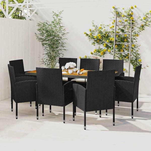 ARDEBO.de - 9-tlg. Garten-Essgruppe Poly Rattan Schwarz
