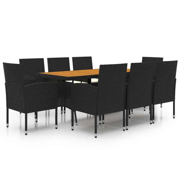 9-tlg. Garten-Essgruppe Poly Rattan Schwarz