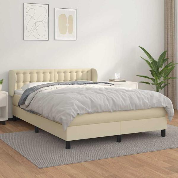 ARDEBO.de - Boxspringbett mit Matratze Creme 140x200 cm Kunstleder