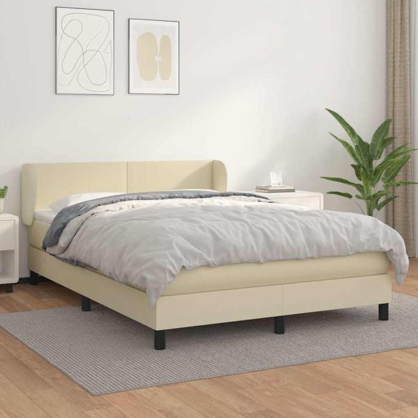 ARDEBO.de - Boxspringbett mit Matratze Creme 140x190 cm Kunstleder