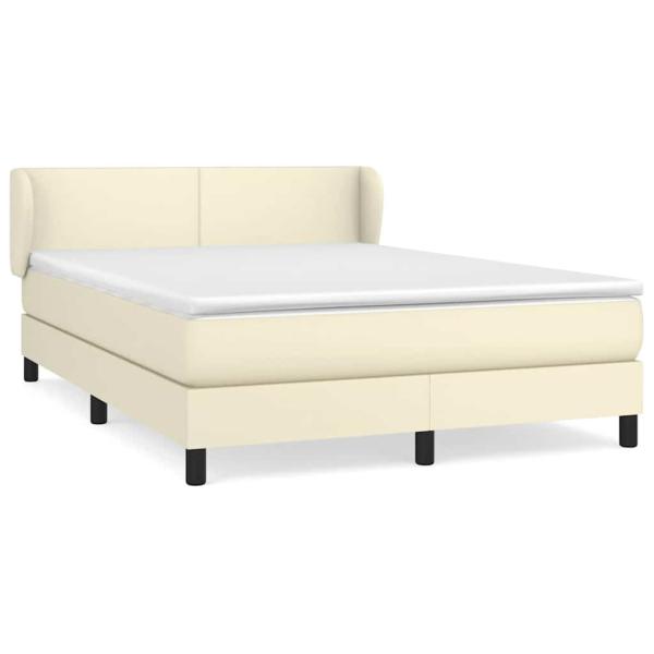 Boxspringbett mit Matratze Creme 140x190 cm Kunstleder