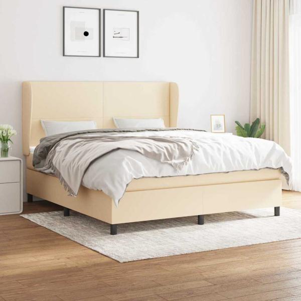 ARDEBO.de - Boxspringbett mit Matratze Creme 180x200 cm Stoff