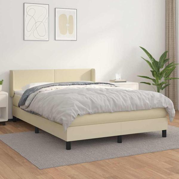 ARDEBO.de - Boxspringbett mit Matratze Creme 140x200 cm Kunstleder