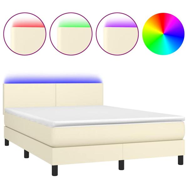 Boxspringbett mit Matratze & LED Creme 140x190 cm Kunstleder