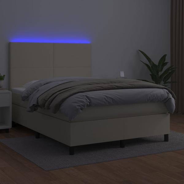 Boxspringbett mit Matratze & LED Creme 140x190 cm Kunstleder