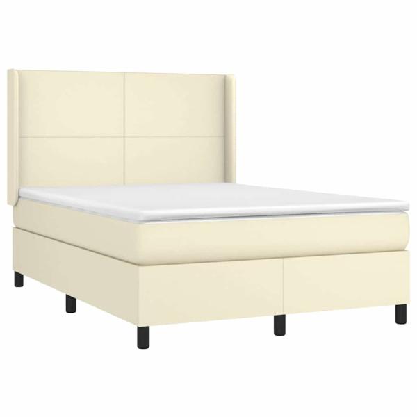 Boxspringbett mit Matratze Creme 140x190 cm Kunstleder