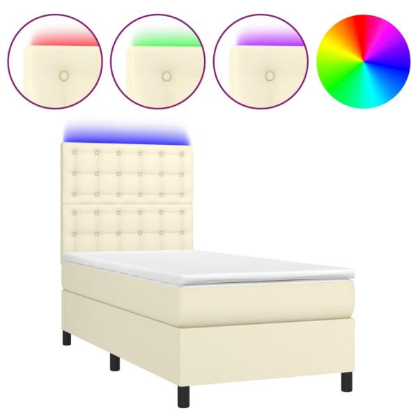 Boxspringbett mit Matratze & LED Creme 80x200 cm Kunstleder