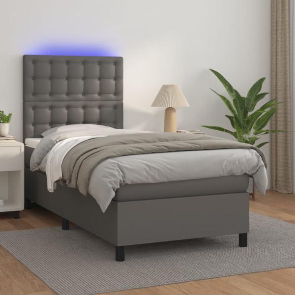 ARDEBO.de - Boxspringbett mit Matratze & LED Grau 80x200 cm Kunstleder