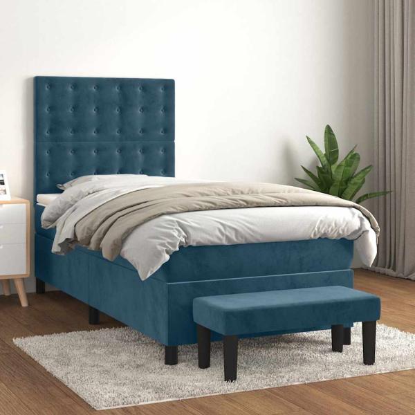 ARDEBO.de - Boxspringbett mit Matratze Dunkelblau 90x200 cm Samt