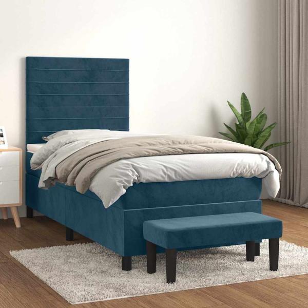 ARDEBO.de - Boxspringbett mit Matratze Dunkelblau 90x200 cm Samt